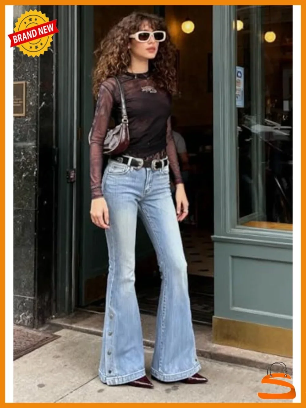Mid Rise Flare Bell Bottom Jeans Stretchy Denim Embroidery Vintage Y2k